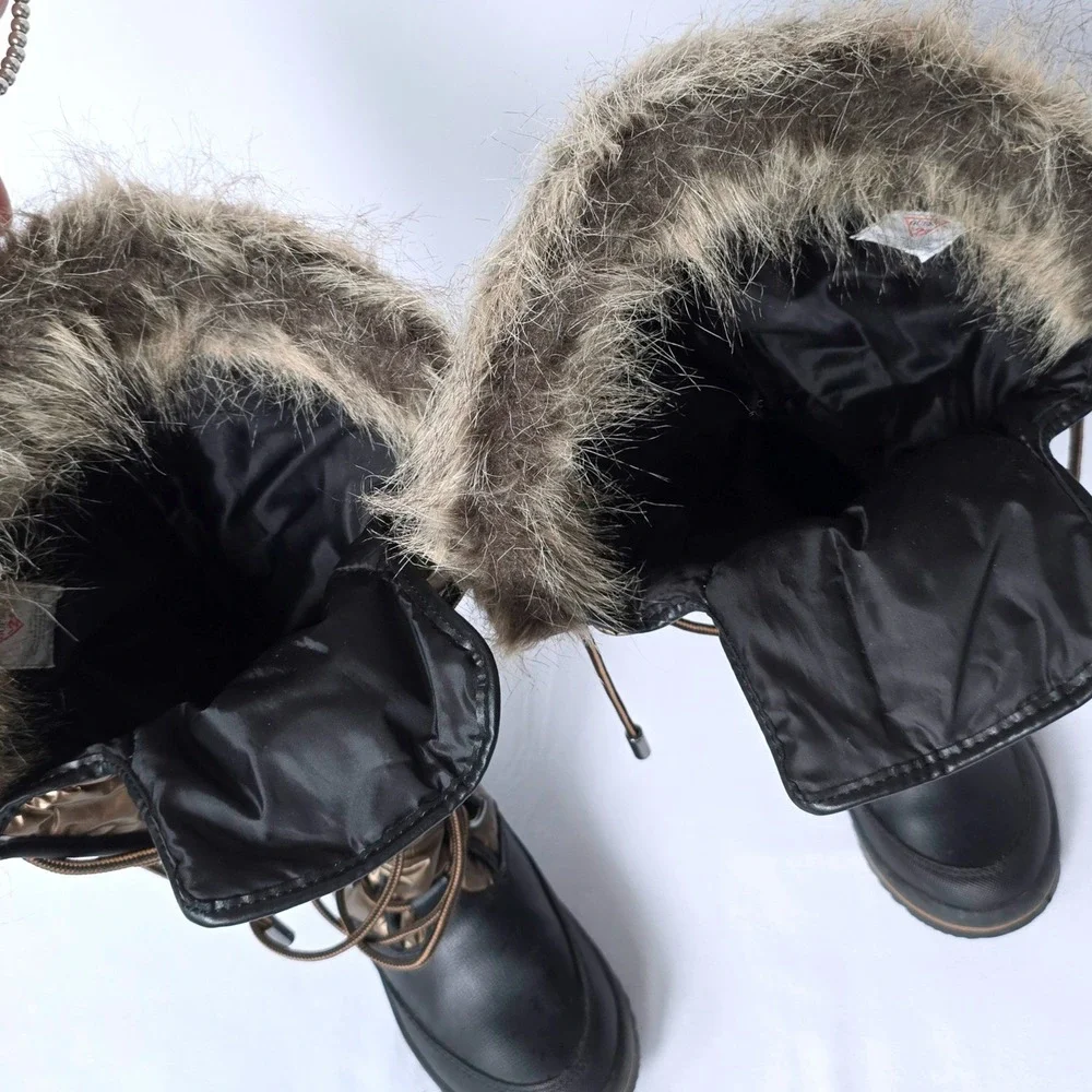 GUESS Hadly Womens Size 7M Tall Winter Boots Bronze Black Faux Fur Lace Up